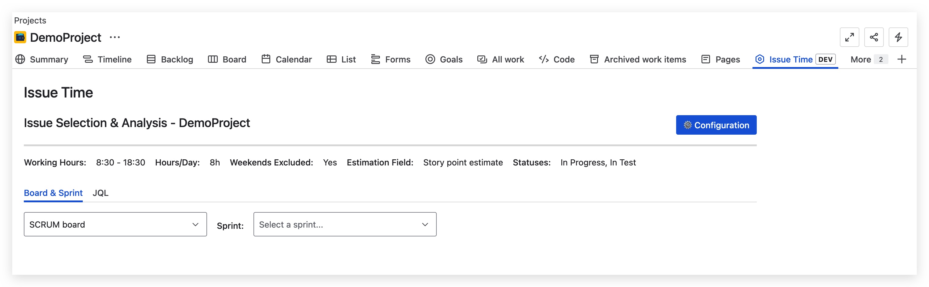 Default dashboard view