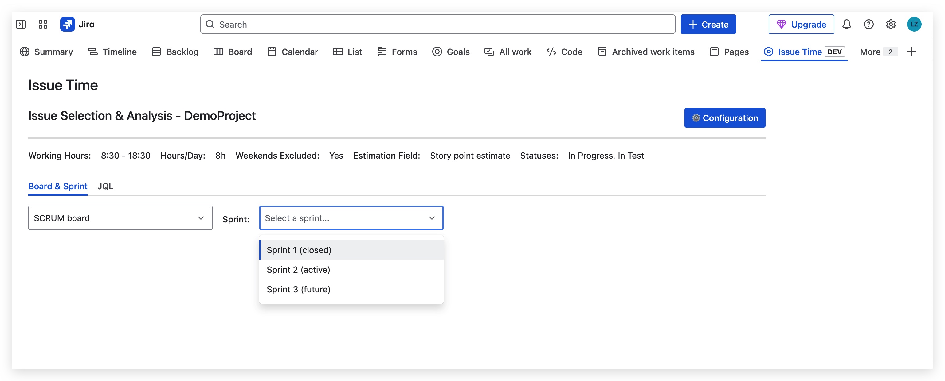 Load sprint issues interface