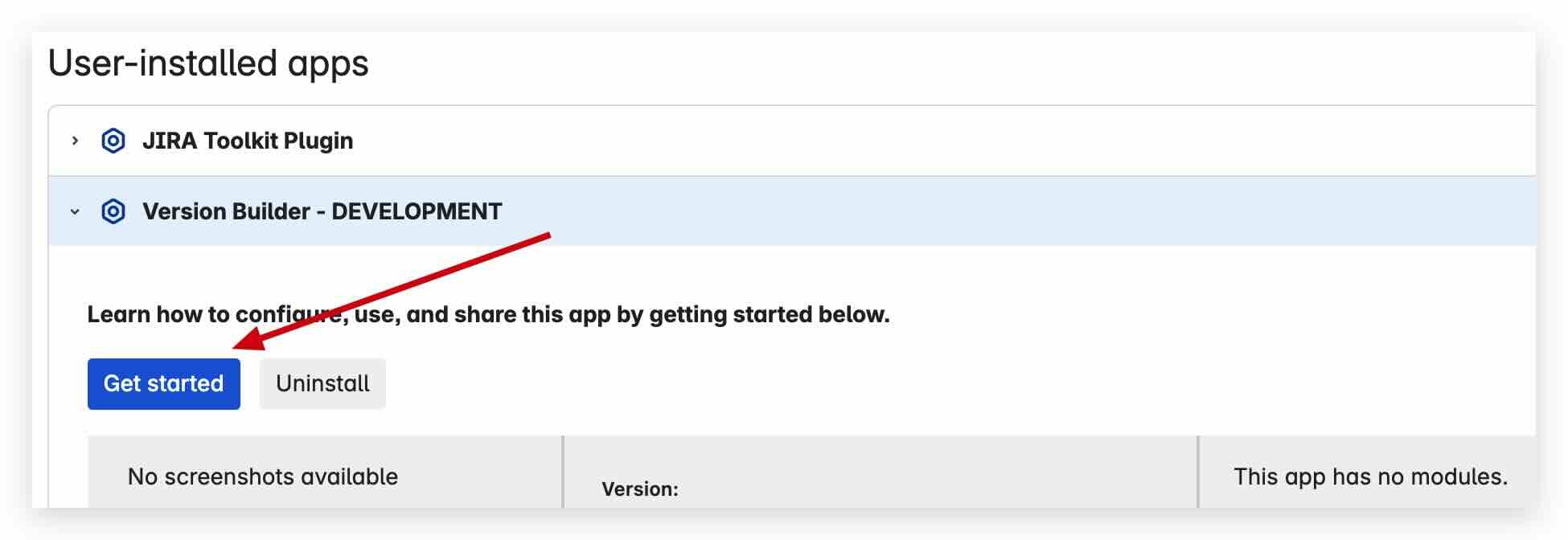 Version Builder Get Started Screen